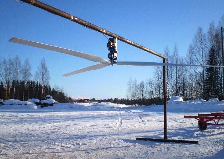 Tuuletin testauspenkissä.